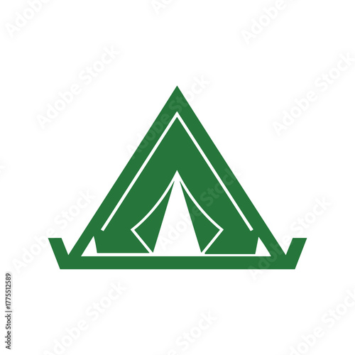 A simple, stylized green tent icon on a white background, representing camping and outdoor activities.