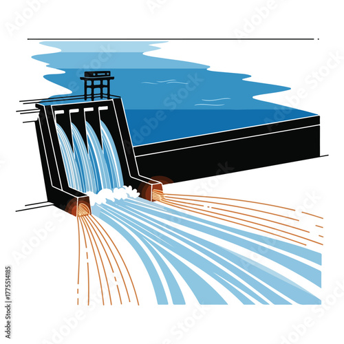 Hydroelectric Dam Illustration Water Flow and Energy Concept