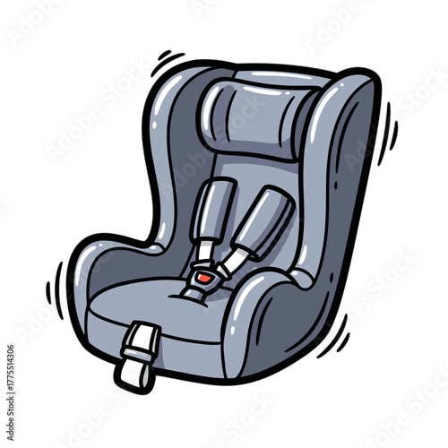 Child car seat, a hand-drawn illustration, simple drawn, on a white background  