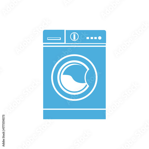 A simple, clean, blue icon of a front-loading washing machine with a circular door.