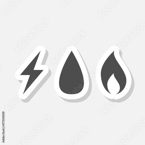 Gas Water Electricity icons sticker isolated on gray background