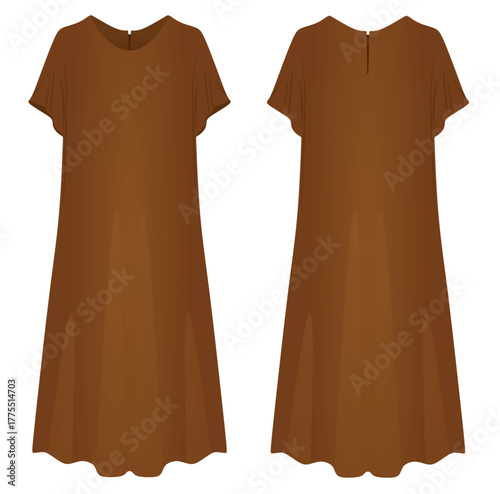 Brown wide dress. vector illustration	