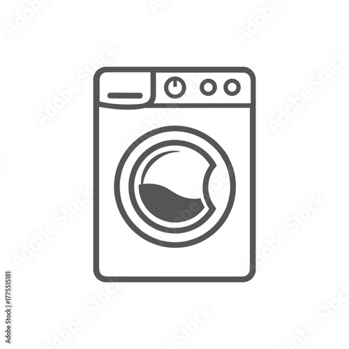 Simple line art icon of a front-loading washing machine on a white background.