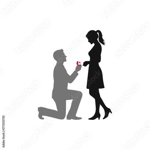 Romantic Marriage Proposal Silhouette, Ring, Engagement Vector