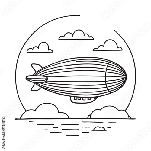 A zeppelin hovering close to a cloudy horizon