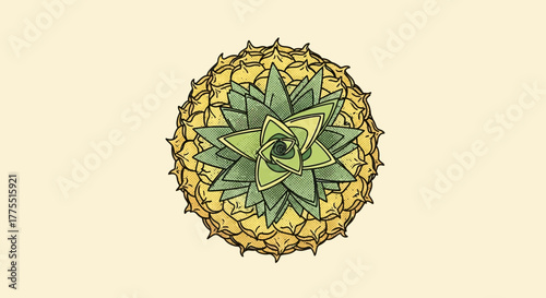 Stylized pineapple fruit illustration with pop art shading and texture