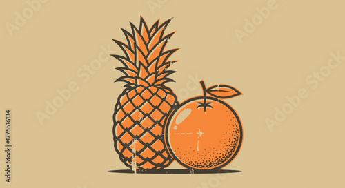 Vintage design with pineapple and orange with aged textured background