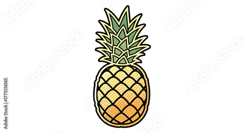 Whimsical pineapple illustration with halftone texture and bold outlines