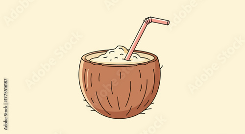 A Refreshing Coconut Drink Isolated Against a Cream Background Image