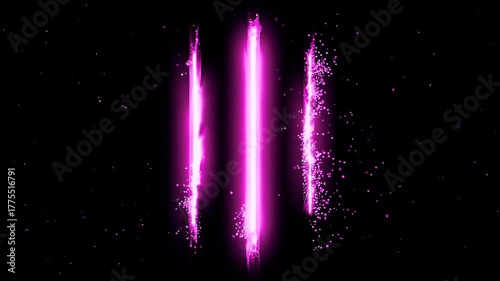 Elegant 4K animation two glowing pink laser beams streaming dark space enhanced floating particles neon reflections perfect futuristic motion graphics digital backgrounds
