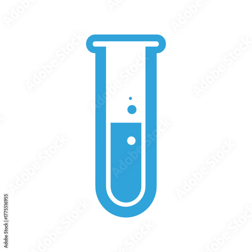 A simple, stylized illustration of a blue laboratory test tube filled with liquid and bubbles.