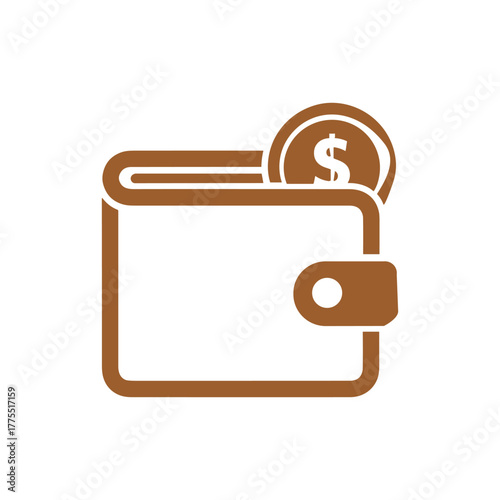 A brown outline icon of a wallet with a dollar coin sticking out, representing finance and money.
