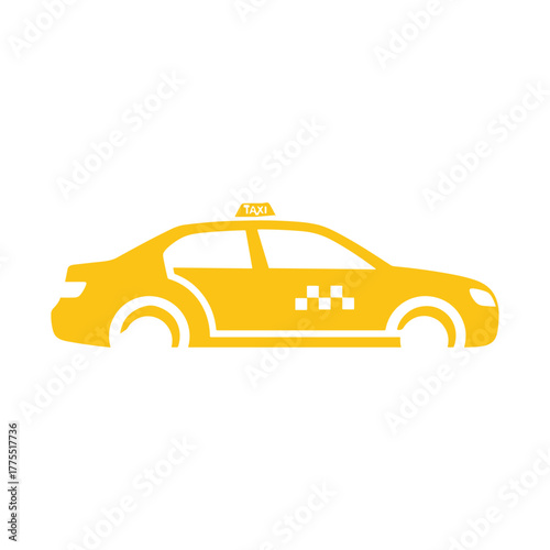 A simple yellow taxi cab icon with a checkered pattern on the door and a taxi sign on the roof.