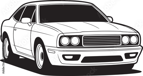 Black and white illustration of a classic coupe automobile vehicle
