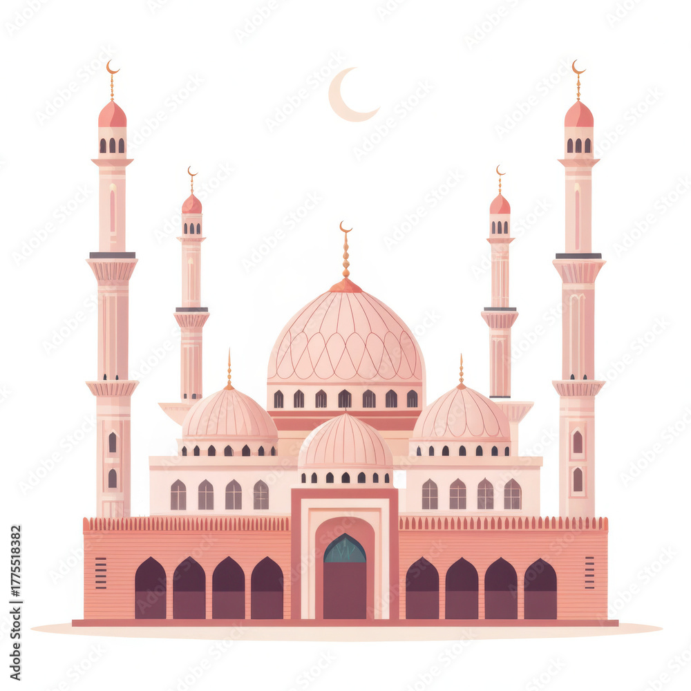 Fototapeta premium Majestic mosque architecture with multiple minarets and domes reflecting islamic design