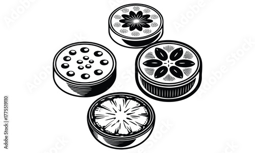 Detailed Line Art of Sliced Okra Pods