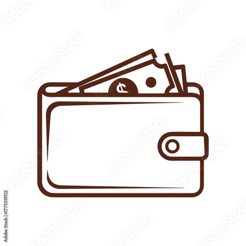A simple line drawing of a wallet with a dollar bill peeking out from the top.