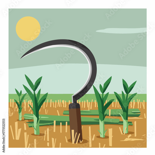 Flat illustration of a vibrant orange and pink cocktail shaker set with bar spoons, jigger, and strainer on a light blue background, perfect for mixology.