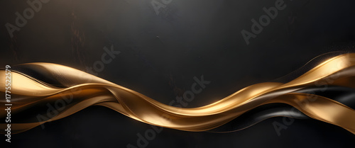 Elegant gold ribbon flowing on dark backdrop, perfect for luxury branding, premium design projects or high end announcements with a touch of class