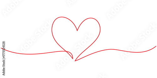 Heart icon hand drawn. Heart continuous red line drawing. one line art sketch heart. Symbol love.