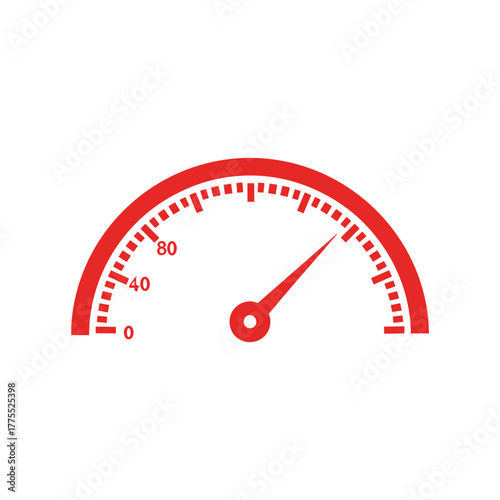 Red speedometer gauge with needle pointing to moderate speed.