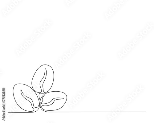 Continuous one line drawing of coffee beans. Roasted ccoffee beans line art vector illustration. Editable stroke.