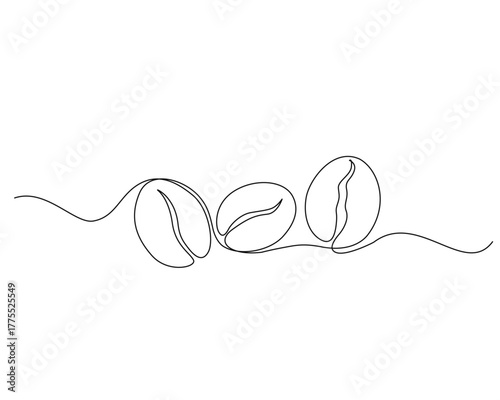 Continuous one line drawing of coffee beans. Roasted ccoffee beans line art vector illustration. Editable stroke.
