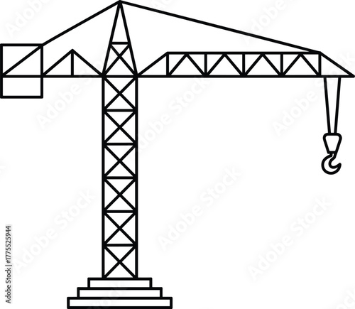Tower crane drawing, construction equipment sketch, industrial machinery illustration, detailed engineering design, heavy lifting structure, building site tool, architecture construction graphic