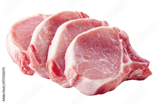 Fresh pork chops, stacked, isolated
