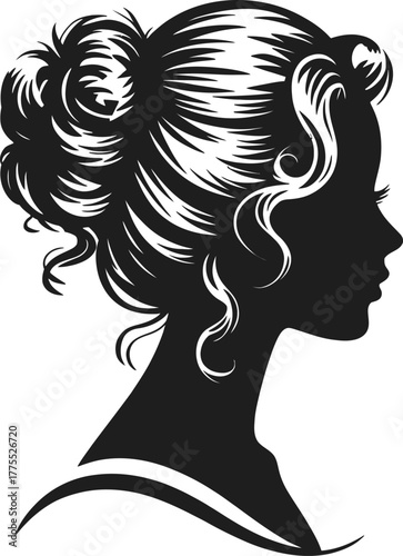 Elegant woman s updo hairstyle profile illustration on transparent background silhouette