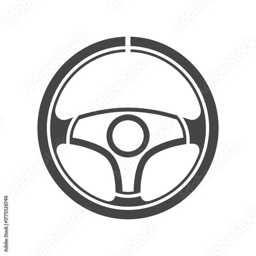 A stylized, dark gray icon representing a car steering wheel with a central circular hub and three spokes.
