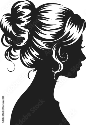 Elegant woman s updo hairstyle black and white design on transparent background silhouette