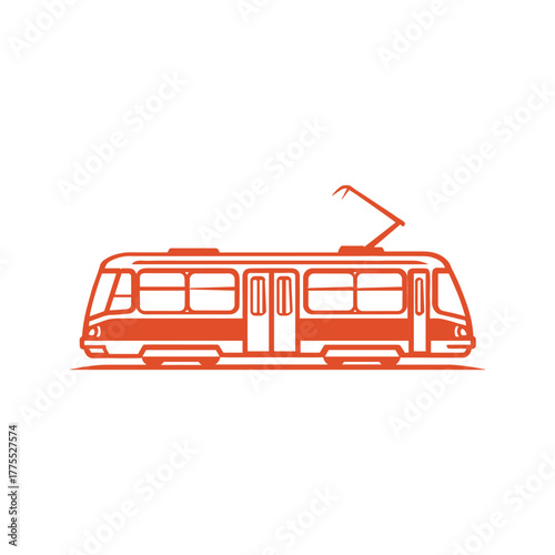 Orange tram illustration on a white background.