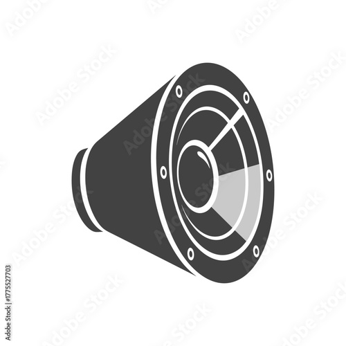 A detailed illustration of a loudspeaker, showcasing its design and components in a grayscale.