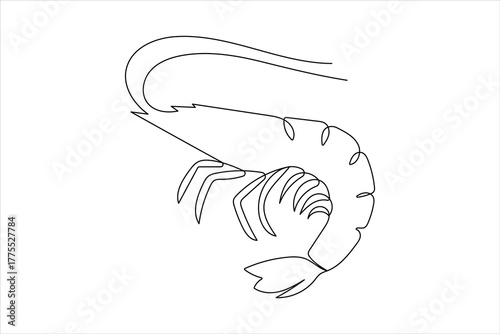 Simple shrimp one line drawing illustration in modern minimalist continuous outline style
