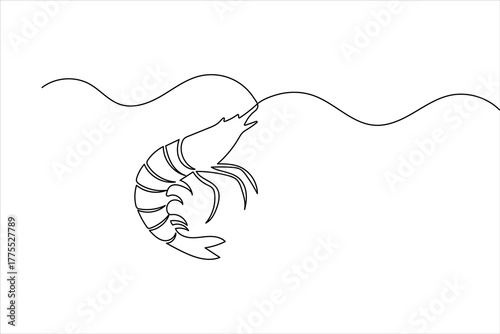 Simple shrimp one line drawing illustration in modern minimalist continuous outline style
