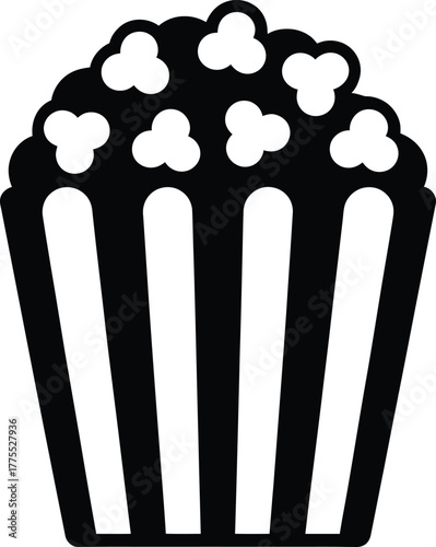 Black popcorn in striped container simple graphic design on transparent background silhouette
