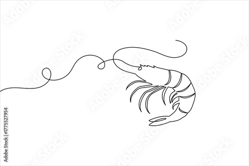 Simple shrimp one line drawing illustration in modern minimalist continuous outline style
