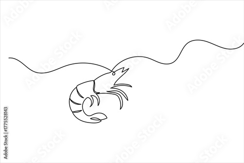 Simple shrimp one line drawing illustration in modern minimalist continuous outline style
