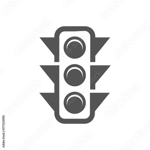 A simple grayscale icon of a vertical traffic light for road safety and control on a white background.