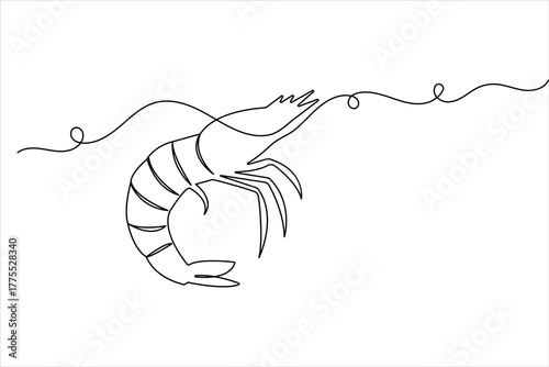 Simple shrimp one line drawing illustration in modern minimalist continuous outline style
