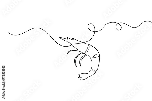 Simple shrimp one line drawing illustration in modern minimalist continuous outline style
