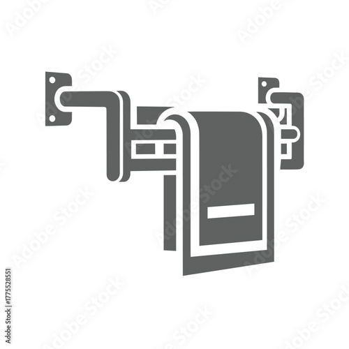 Monochrome icon of a wall-mounted towel rack with a folded towel hanging on it.