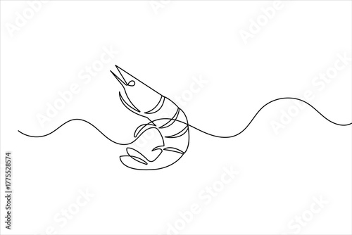 Simple shrimp one line drawing illustration in modern minimalist continuous outline style
