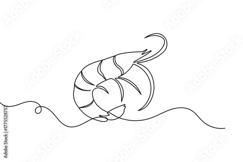 Simple shrimp one line drawing illustration in modern minimalist continuous outline style
