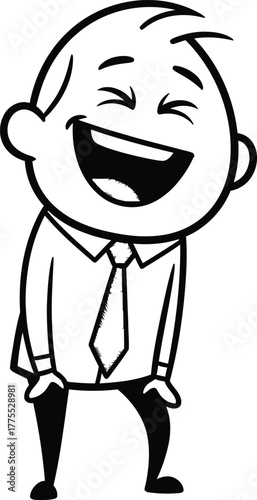 Cartoon man in a shirt and tie laughing heartily with his head thrown back and eyes closed