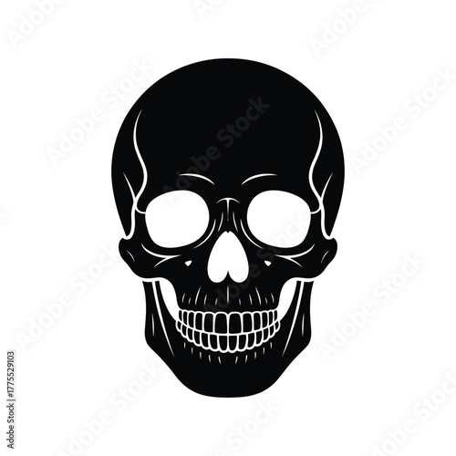 Black silhouette of a human skull with white eye sockets