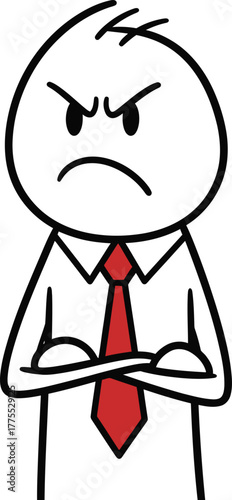 Картината върху платно Angry stick figure businessman with arms crossed showing frustration and displea