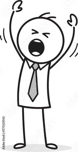 Frustrated stick figure businessman shouting with arms raised in anger and stress