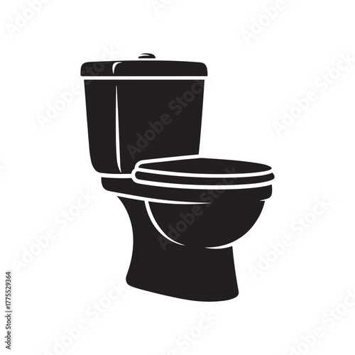 A black silhouette of a modern two-piece toilet with a closed lid and seat.